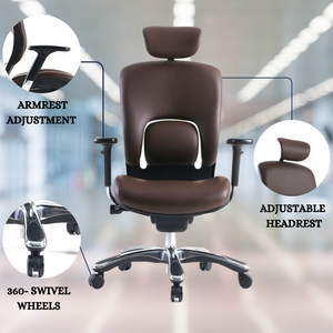 GM Seating Ergolux Genuine Leather Executive Office Chair - Lumbar Support, Modern Style Ergonomic Chair for Home Office - Comfortable Desk Chair with Headrest, Seat Slide, Ratchet Back, 3D Adjustable Armrest – Black
