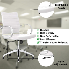 Load image into Gallery viewer, GM Seating Ribbed Mid Back Desk Chair - Lumbar Support, Modern Style Executive Chair for Home and Office - 360 Swivel Rolling Wheels - Aluminum Chrome Frame &amp; Base - (White &amp; Chrome)