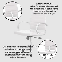 Load image into Gallery viewer, GM Seating Ribbed Mid Back Desk Chair - Lumbar Support, Modern Style Executive Chair for Home and Office - 360 Swivel Rolling Wheels - Aluminum Chrome Frame &amp; Base - (White &amp; Chrome)