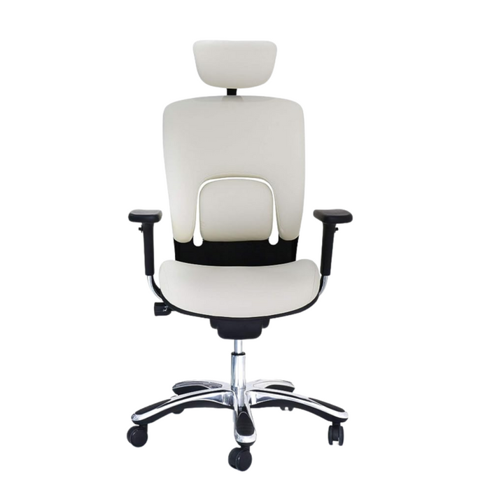 GM Seating Ergolux Genuine Leather Executive Office Chair - Lumbar Support, Modern Style Ergonomic Chair for Home Office - Comfortable Desk Chair with Headrest, Seat Slide, Ratchet Back, 3D Adjustable Armrest – White