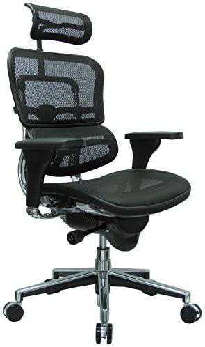 Ergohuman High Back Swivel Chair with Headrest, Black Mesh & Chrome Base - ERGOLUXSEATING.COM
