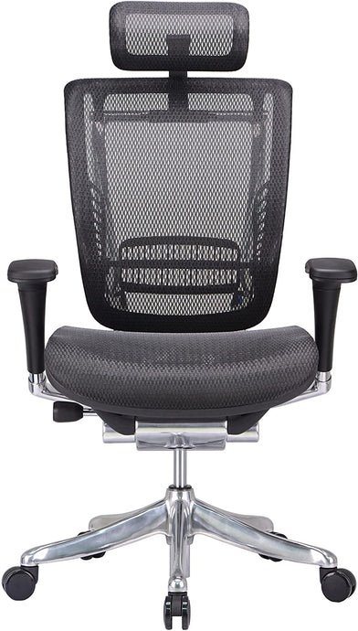 GM Seating Enklave XL Ergonomic Office Chair - Mesh Hi Back Executive Desk Chair - Adjustable Lumber support & headrest - Chrome Base with Headrest & Seat Slide - Modern Comfortable Desk Chair for Home and Office – Black